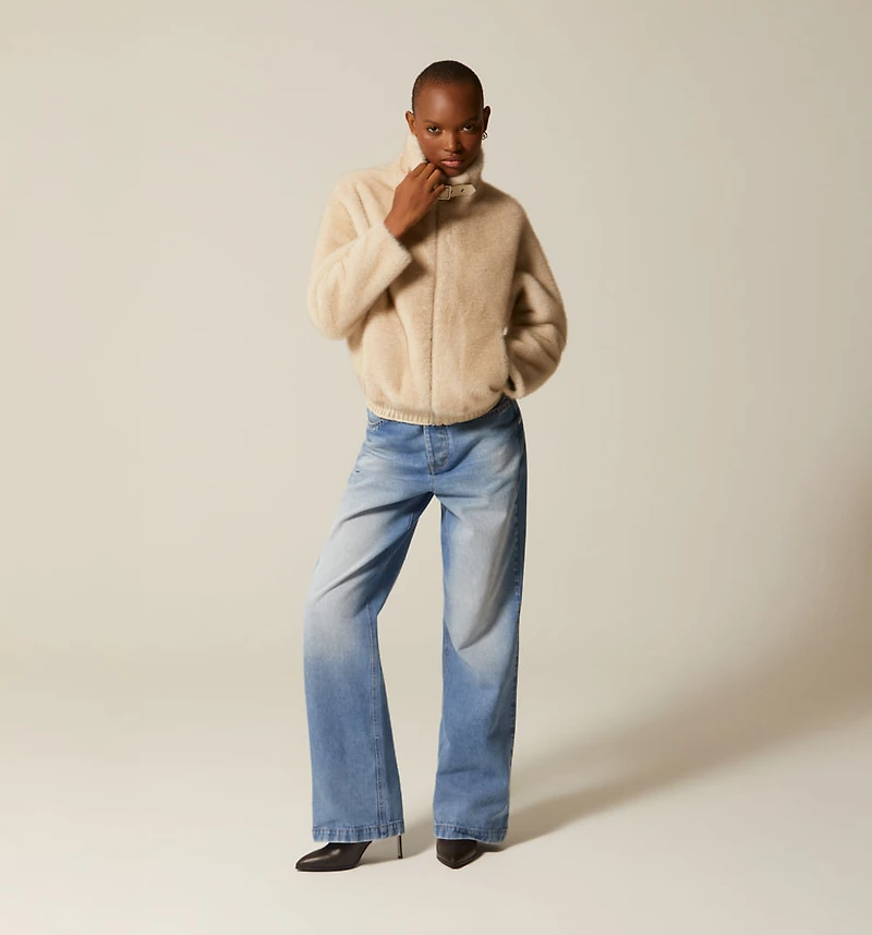 FURRY JACKET WITH NECK HARDWARE