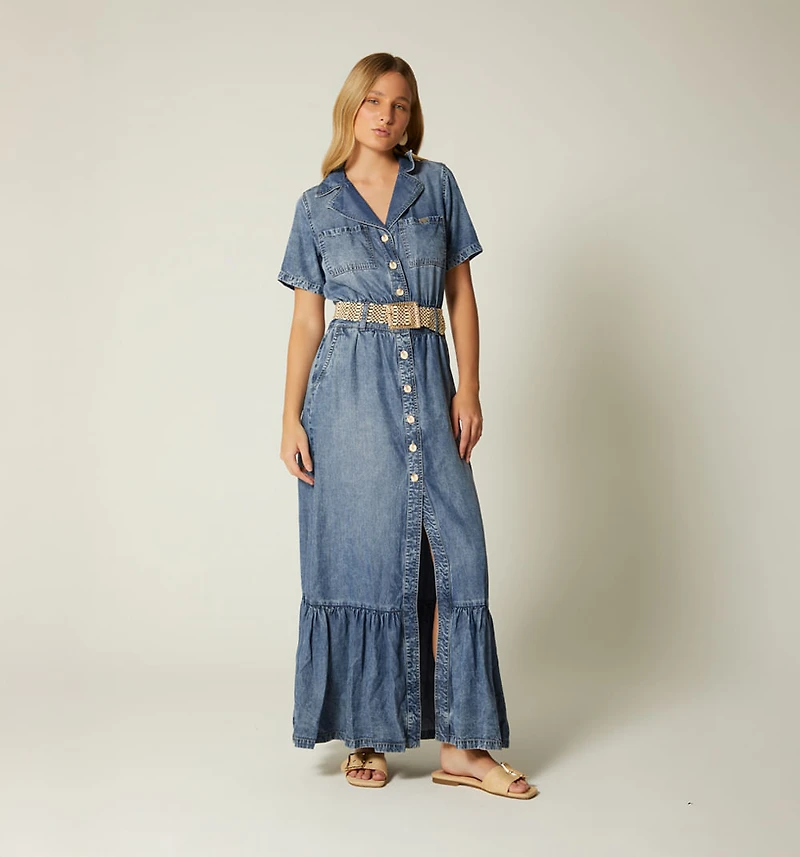 LONG DRESS SHORT SLEEVE WITH BELT