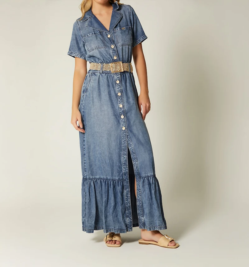 LONG DRESS SHORT SLEEVE WITH BELT