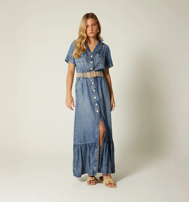 LONG DRESS SHORT SLEEVE WITH BELT