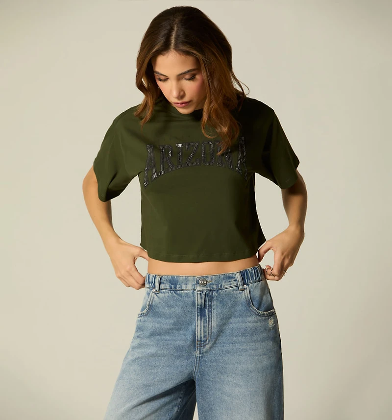 PRINTED T-SHIRT WITH HOTFIX