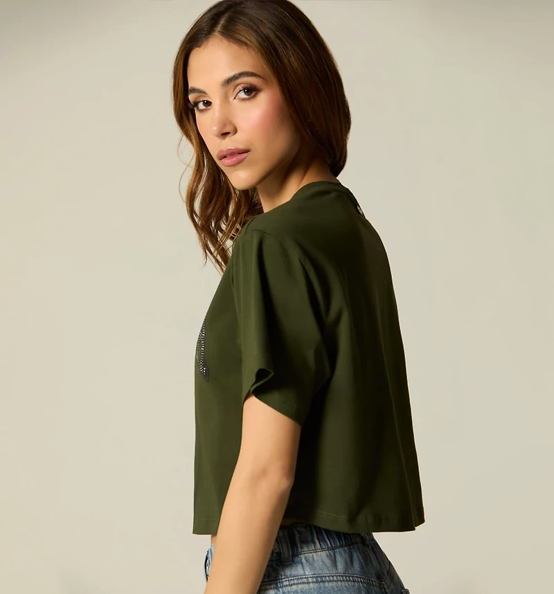 PRINTED T-SHIRT WITH HOTFIX