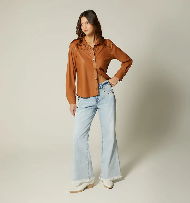 WIDE LEG MID-RISE JEAN WITH STUDS