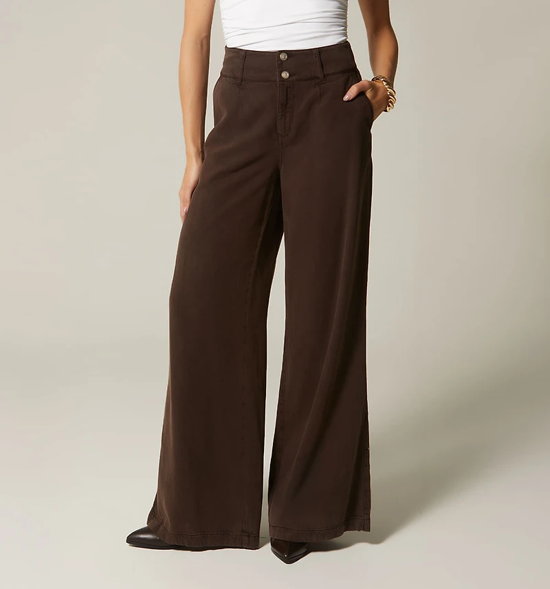 HIGH WAIST PALAZZO JEANS WITH RUCHING WAISTBAND
