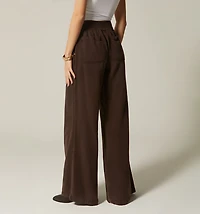 HIGH WAIST PALAZZO JEANS WITH RUCHING WAISTBAND