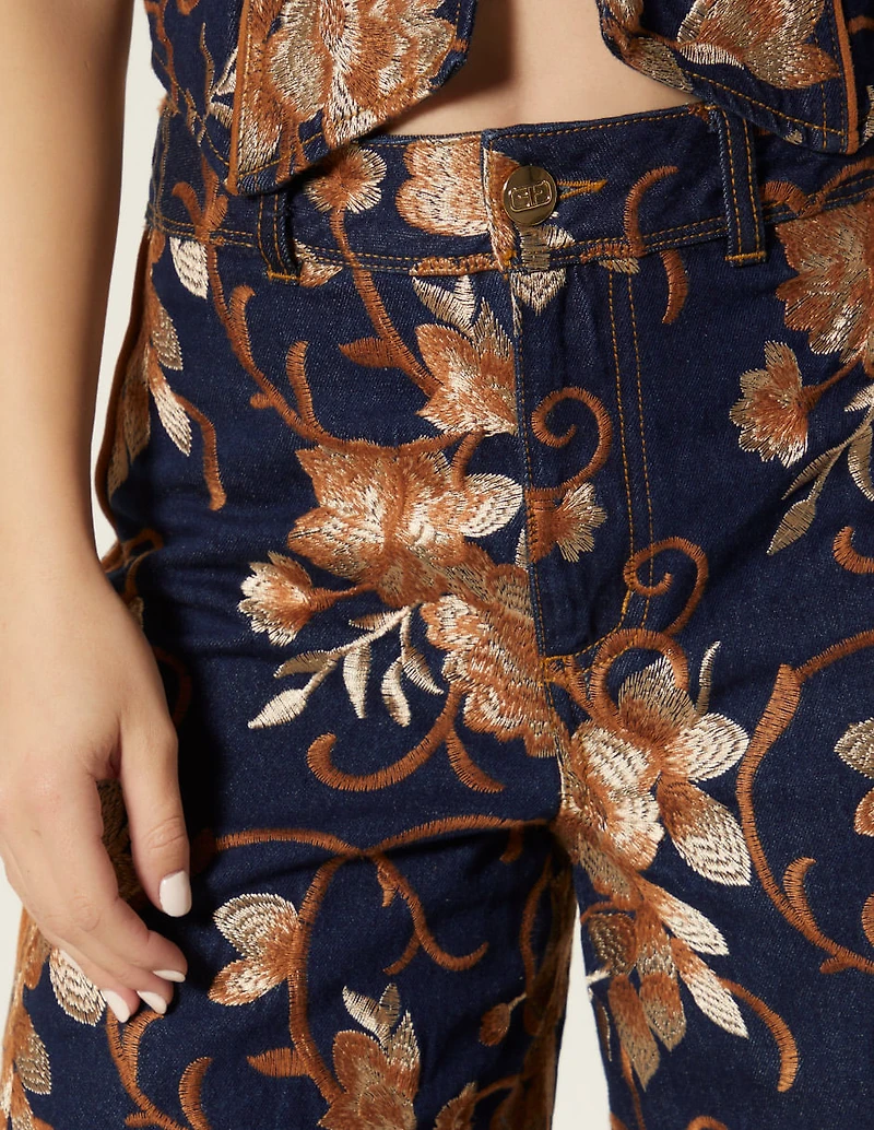 JACQUARD PALAZZO JEANS WITH CUTS