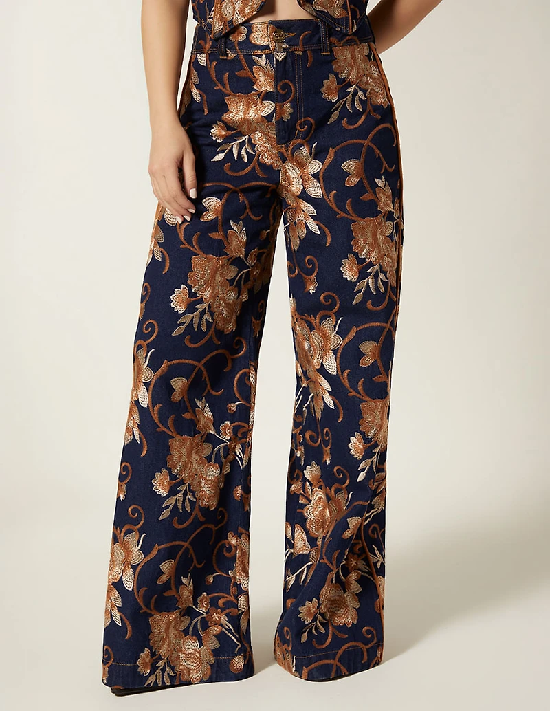 JACQUARD PALAZZO JEANS WITH CUTS