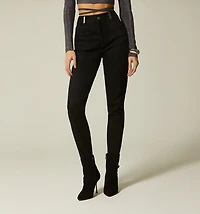 HIGH WAIST SKINNY JEANS WITH PLAQUE ON BELT LOOP