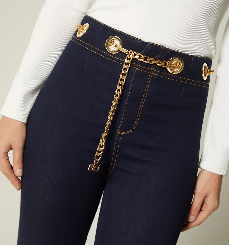 HIGH WAIST EYELET CHAIN JEGGINGS