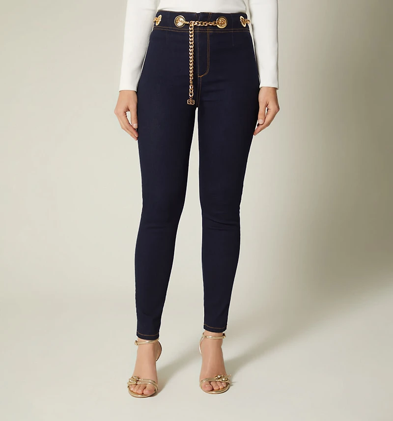 HIGH WAIST EYELET CHAIN JEGGINGS