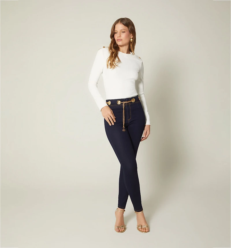 HIGH WAIST EYELET CHAIN JEGGINGS