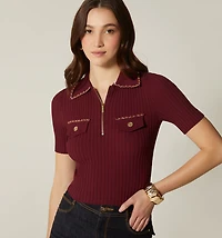 POLO COLLAR SHORT SLEEVE BLOUSE