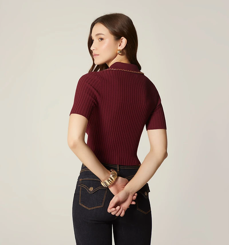 POLO COLLAR SHORT SLEEVE BLOUSE