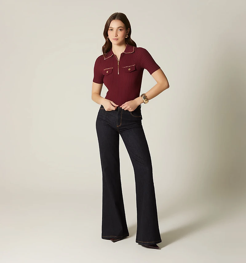 POLO COLLAR SHORT SLEEVE BLOUSE