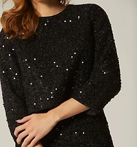 LONG SLEEVE BLOUSE WITH SEQUINS AND FEATHERS