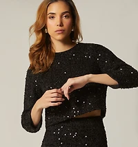 LONG SLEEVE BLOUSE WITH SEQUINS AND FEATHERS