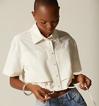 SHORT SLEEVE BLOUSE WITH DRAWSTRING WAIST
