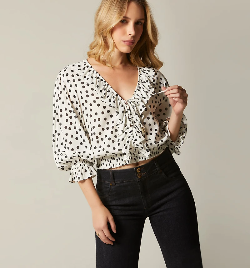 THREE-QUARTER SLEEVE BLOUSE WITH RUFFLES