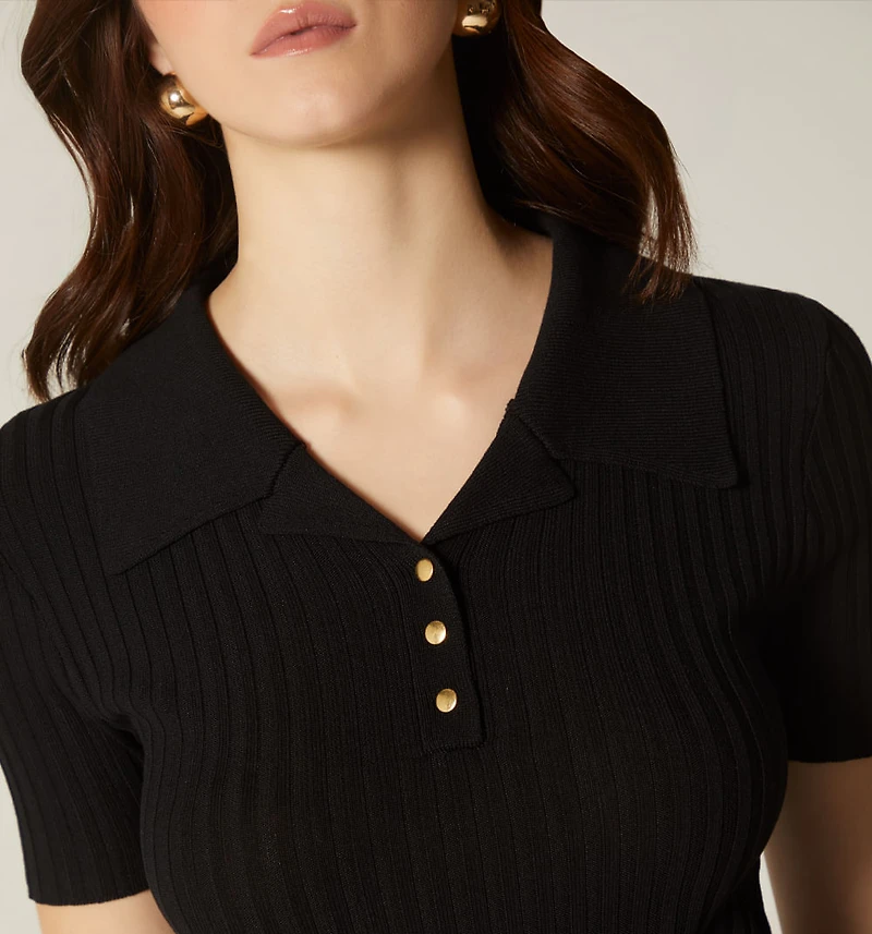 SHORT SLEEVE POLO COLLAR BLOUSE