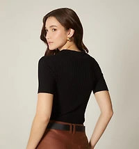 SHORT SLEEVE POLO COLLAR BLOUSE