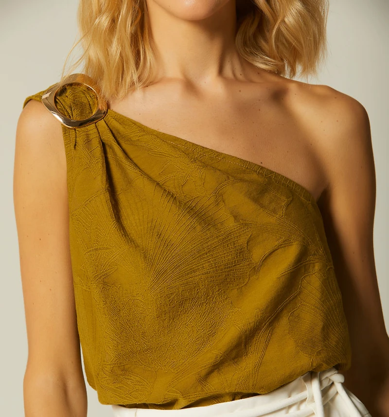 ONE SHOULDER BLOUSE WITH TRIM