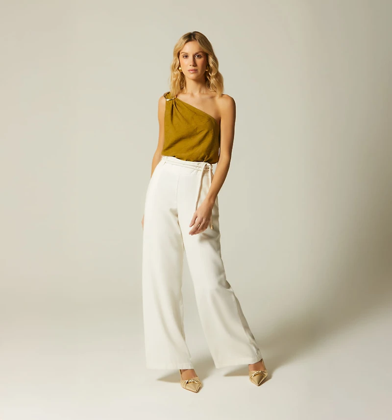 ONE SHOULDER BLOUSE WITH TRIM