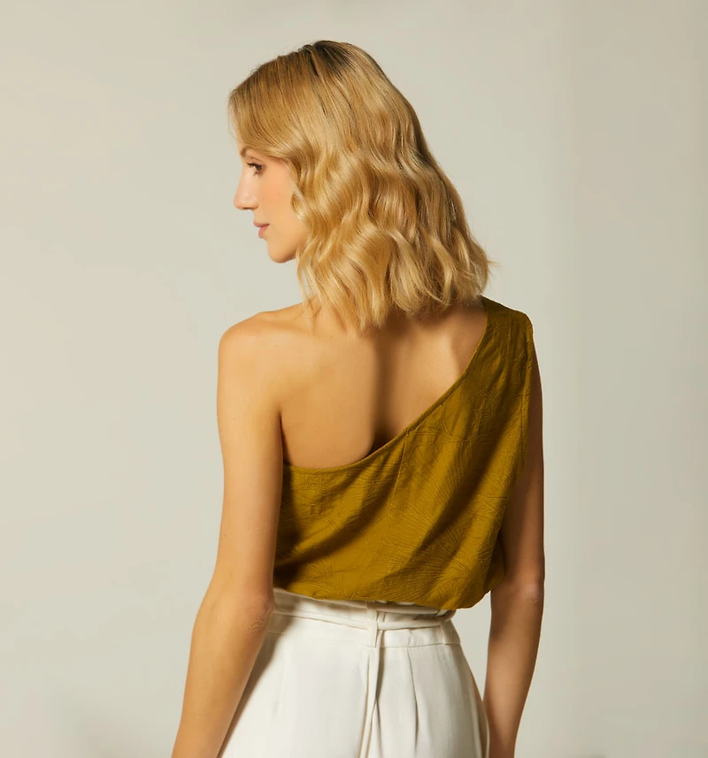 ONE SHOULDER BLOUSE WITH TRIM