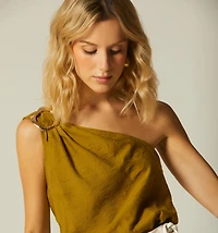ONE SHOULDER BLOUSE WITH TRIM