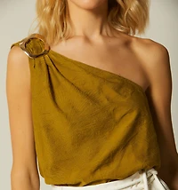 ONE SHOULDER BLOUSE WITH TRIM