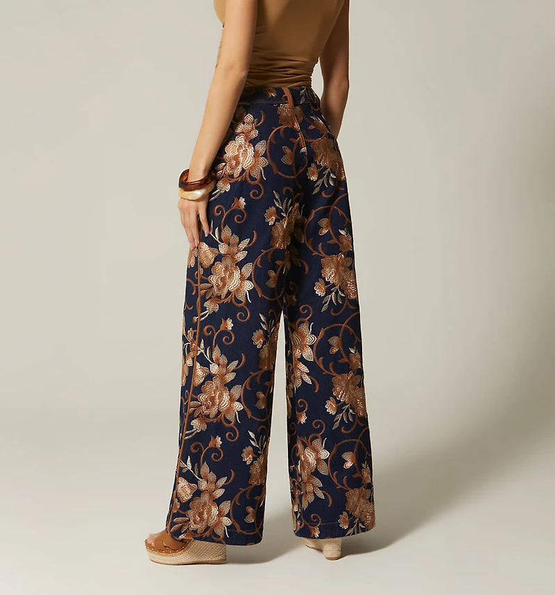 JACQUARD PALAZZO JEANS WITH CUTS