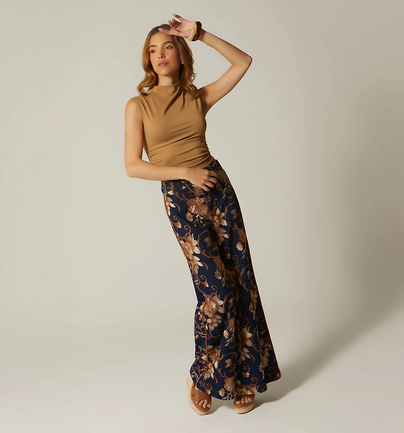 JACQUARD PALAZZO JEANS WITH CUTS