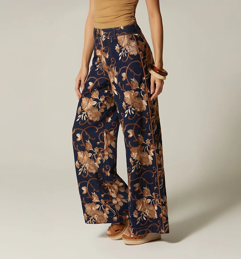 JACQUARD PALAZZO JEANS WITH CUTS