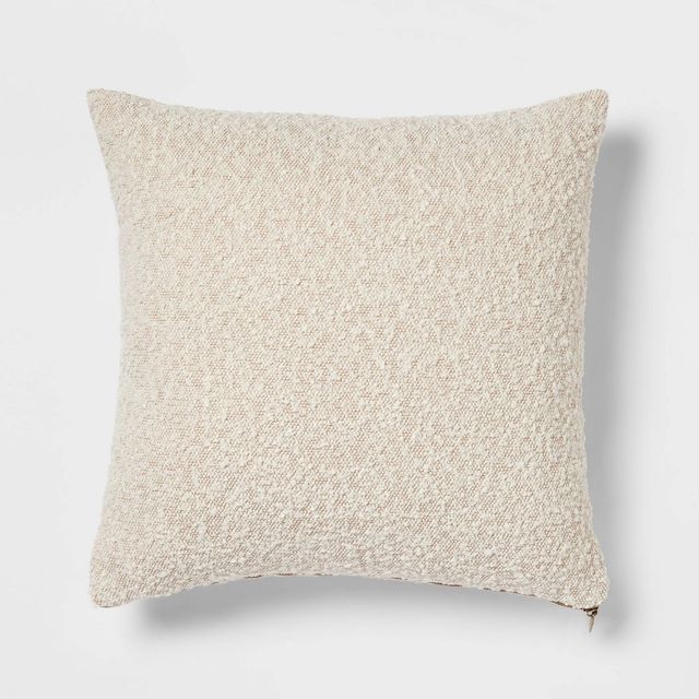 Woven Boucle Square Throw Pillow with Exposed Zipper Neutral - Threshold