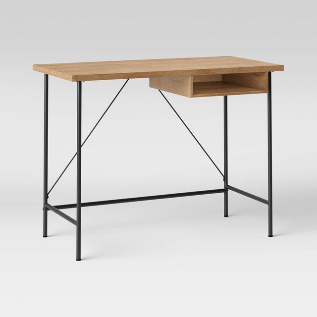 Wood and Metal Writing Desk with Storage Natural - Room Essentials