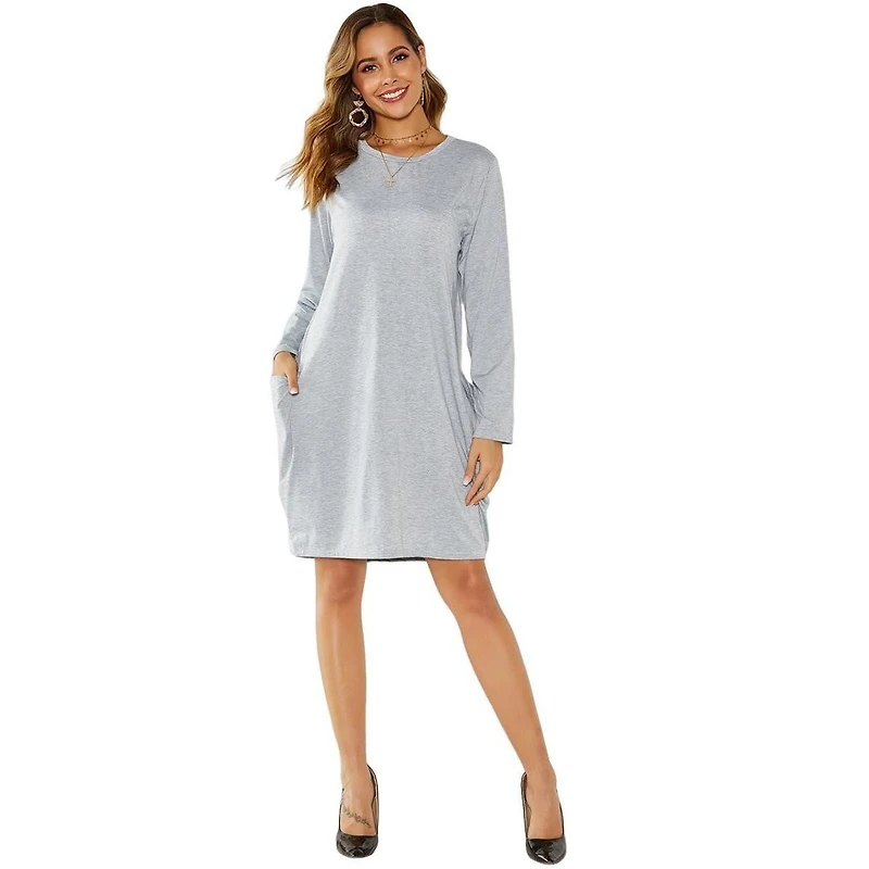 midi long sleeve dress casual Women's Fall Dress Smocked Long Sleeve Square Neck Flowy Casual Midi Dress  Tiered Dress with Pockets