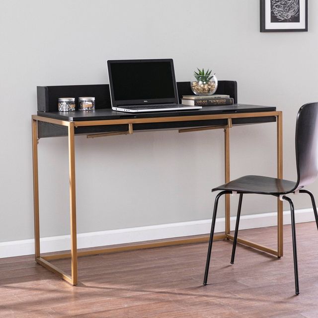 Bilcrafield Flip Top Desk with Storage Black/Gold - Aiden Lane