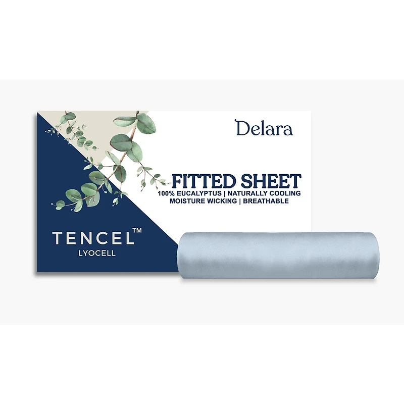 Delara 100% Eucalyptus Lyocell Tencel Fitted Sheet, Naturally Cooling, Super Soft, Silky, Moisture-Wicking, Temperature Balancing, Smooth & Breathable, Cool Sheets, 360-Degree Elastic 17” Deep Pocket - Thumbnail 2