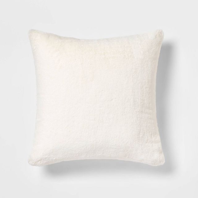 Oversized Faux Rabbit Fur Square Throw Pillow Cream - Threshold