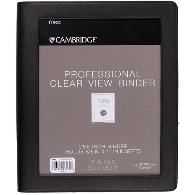 Cambridge 1 Professional Clear View 3 Ring Binder Black