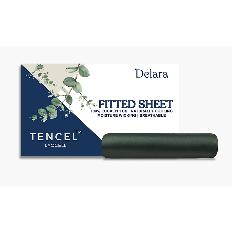 Delara 100% Eucalyptus Lyocell Tencel Fitted Sheet, Naturally Cooling, Super Soft, Silky, Moisture-Wicking, Temperature Balancing, Smooth & Breathable, Cool Sheets, 360-Degree Elastic 17” Deep Pocket - Thumbnail 3