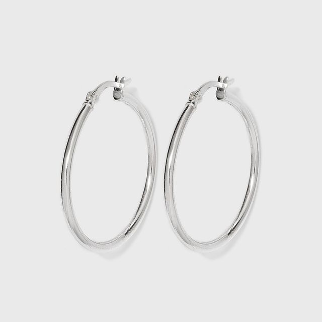 Womens Sterling Silver Hoop Earring with Click Top - Silver (30mm)