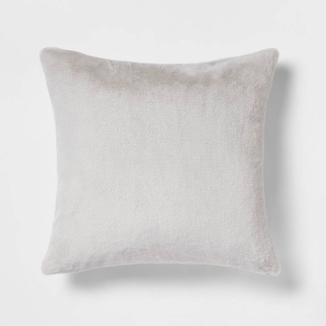 Oversized Faux Rabbit Fur Square Throw Pillow Gray - Threshold