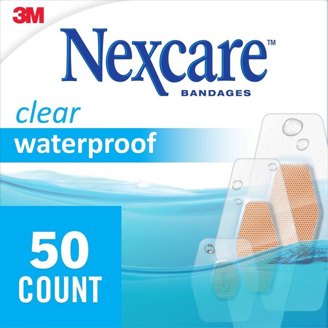 Nexcare Waterproof Bandages, Clear, Assorted, 50 ct