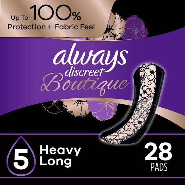 Always Discreet Boutique Incontinence and Postpartum Incontinence Pads - Heavy Absorbency - Long Length - 28ct