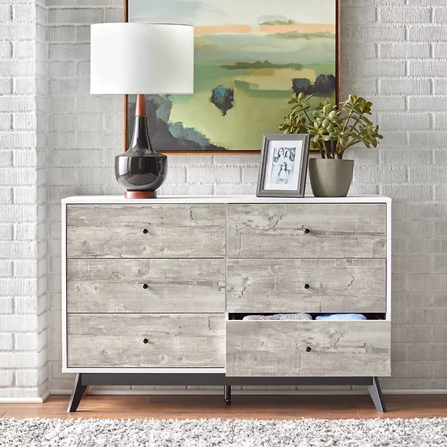 Saracina Home Mid Century Modern Groove Wood 6 Drawer Dresser | Connecticut  Post Mall