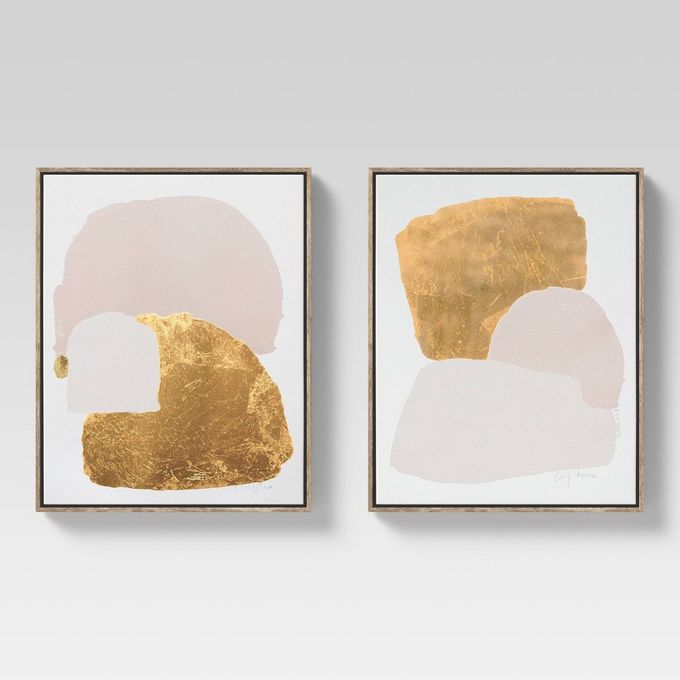 (Set of 2) 16 x 20 Framed Canvases Pink/Gold - Threshold