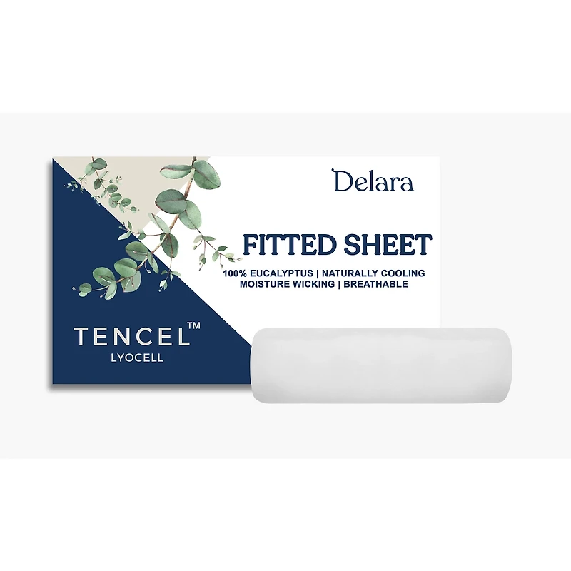 Delara 100% Eucalyptus Lyocell Tencel Fitted Sheet, Naturally Cooling, Super Soft, Silky, Moisture-Wicking, Temperature Balancing, Smooth & Breathable, Cool Sheets, 360-Degree Elastic 17” Deep Pocket