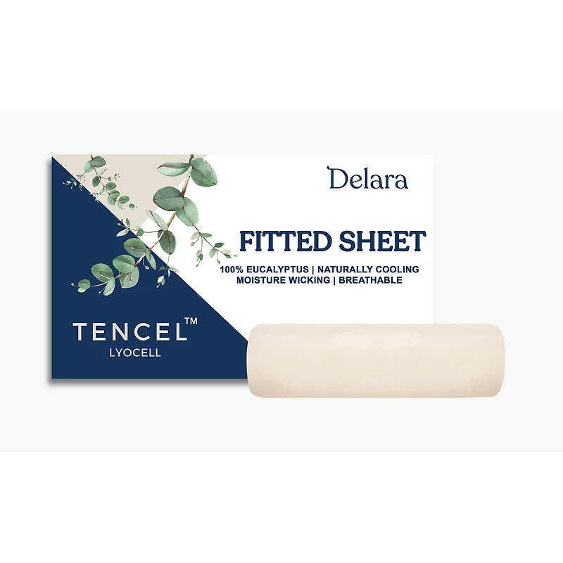Delara 100% Eucalyptus Lyocell Tencel Fitted Sheet, Naturally Cooling, Super Soft, Silky, Moisture-Wicking, Temperature Balancing, Smooth & Breathable, Cool Sheets, 360-Degree Elastic 17” Deep Pocket - Thumbnail 4
