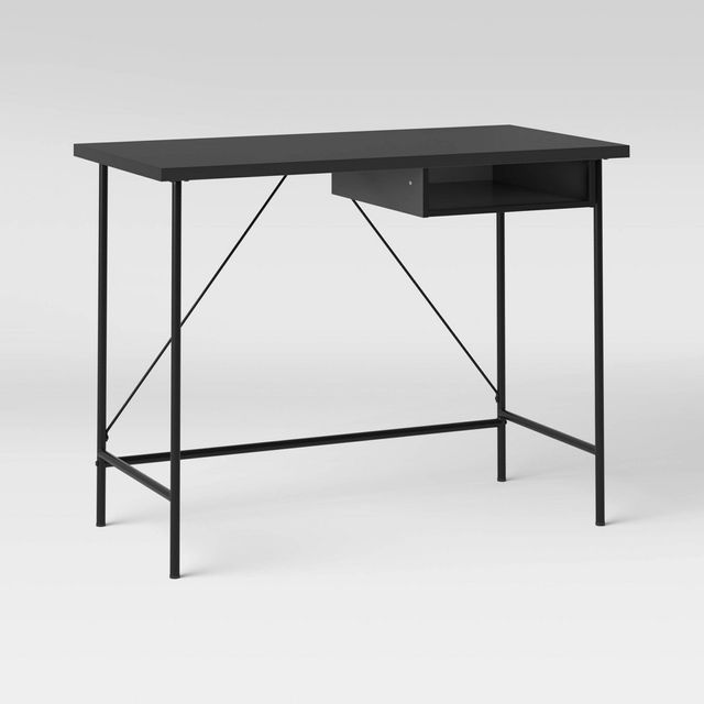 Wood and Metal Writing Desk with Storage Black - Room Essentials