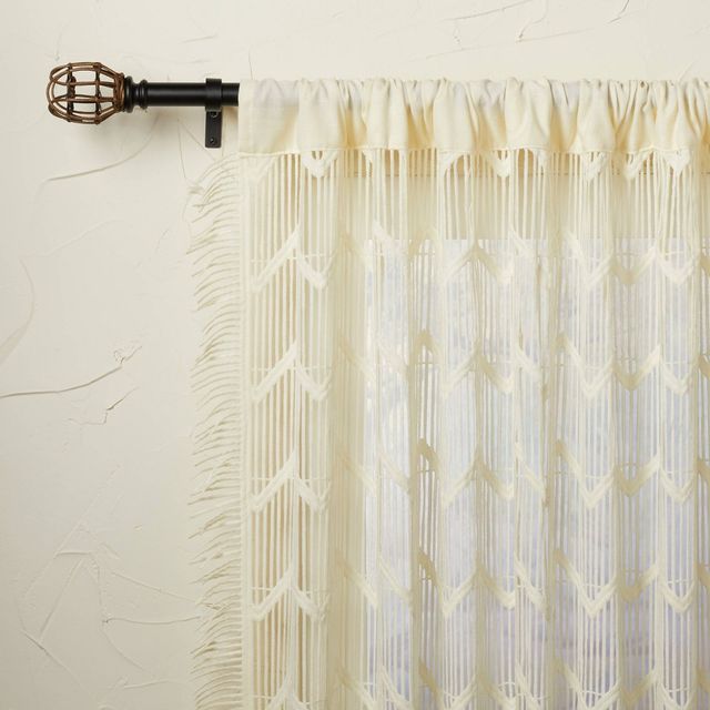 1pc 50x84 Sheer Zig Zag Macrame Curtain Panel Cream - Opalhouse designed with Jungalow